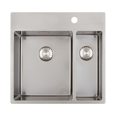 CARESSI CAPP3415KR10, Spüle mit Restebecken und Hahnbank, ab 60er Schrank, Edelstahl massiv, Becken links