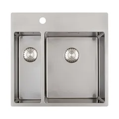 CARESSI CAPP1534KR10 Spüle mit Restebecken und Hahnbank, ab 60er Schrank, Edelstahl massiv, Becken rechts