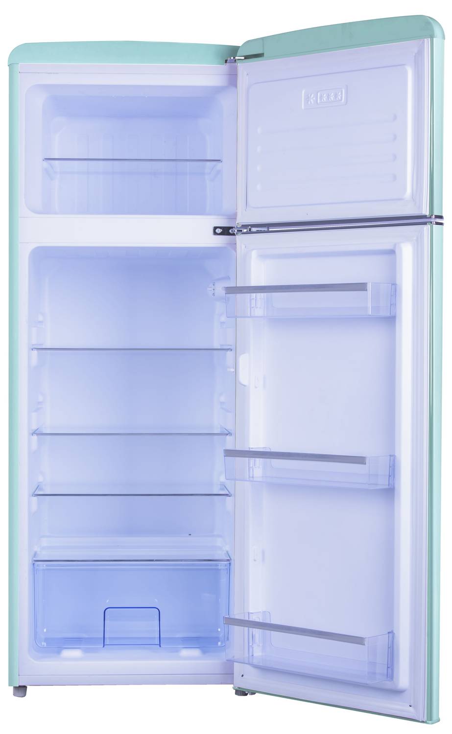 Kühl--Gefrierkombination im Retro Design, 144 cm Höhe, ice blue