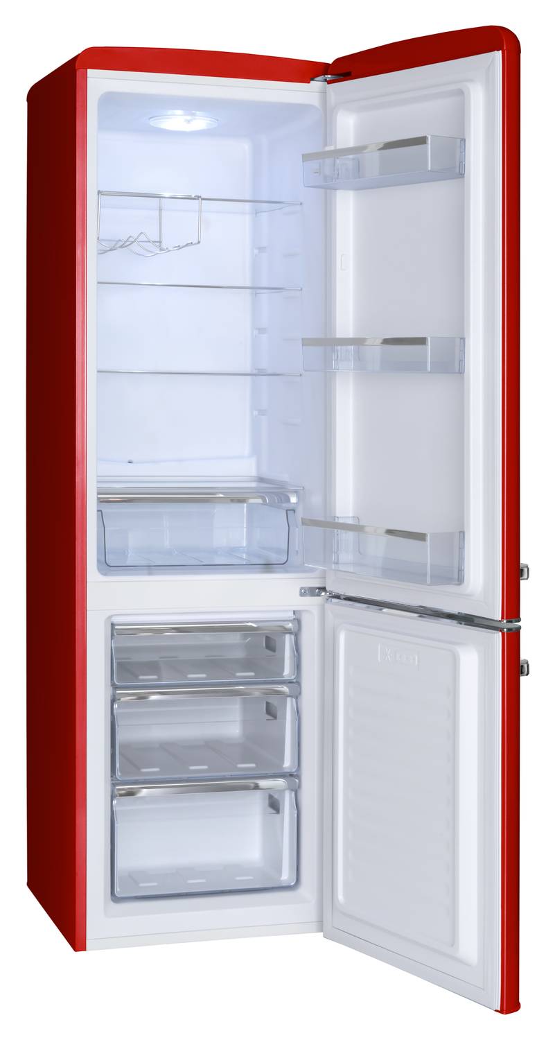 Kühl--Gefrierkombination im Retro Design, 181 cm Höhe, Chili Red