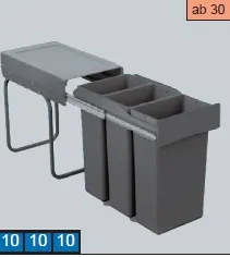Abfallsammler Triple, 3 x 10 Liter, grau 