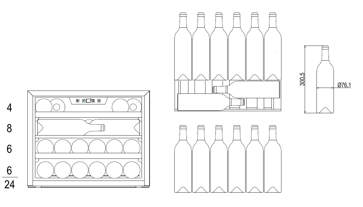 Einbau-Weintemperierschrank, X-Type Design, schwarz