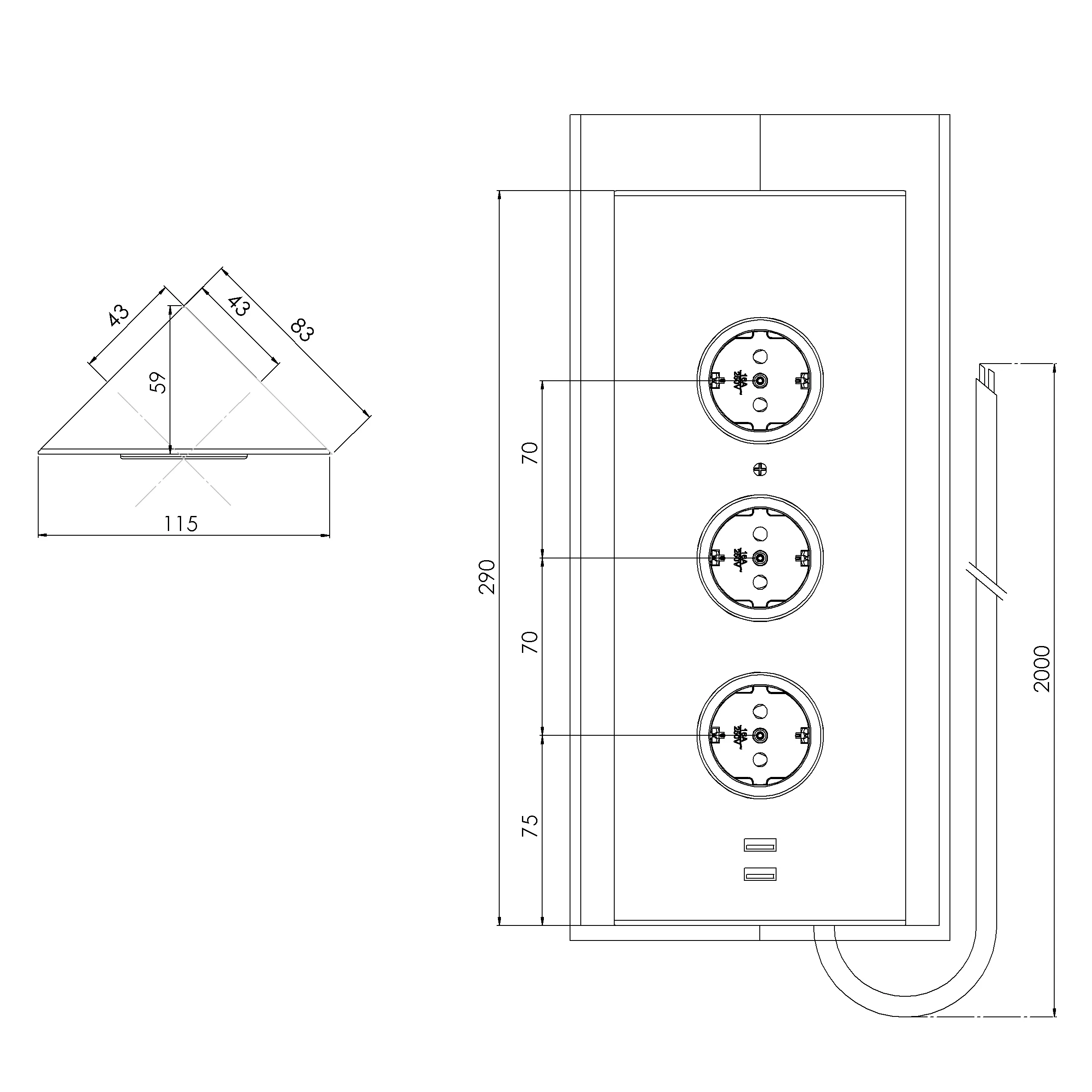 CARESSI 3ST29/USB Energie-Ecksäule, Edelstahl CARESSI 3ST29/USB Energie-Ecksäule, Edelstahl