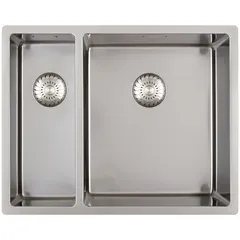 CARESSI CAPP1534R10 Spüle mit Restebecken, ab 60er Schrank, Edelstahl massiv, großes Becken rechts