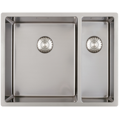 CARESSI CAPP3415R10 Spüle mit Restebecken, ab 60er Schrank, Edelstahl massiv, großes Becken links
