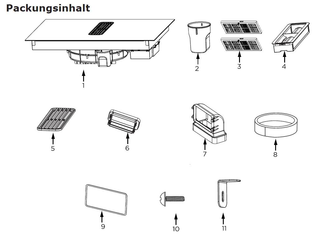 Autarker Muldenlüfter, 80 cm, rahmenlos, 4 Induktionszonen - FlexiZones, max Gebläseleistung 544 m³-h - Intensiv 659m³-h, EEK A, inkl. Kohlefilter, Adapter