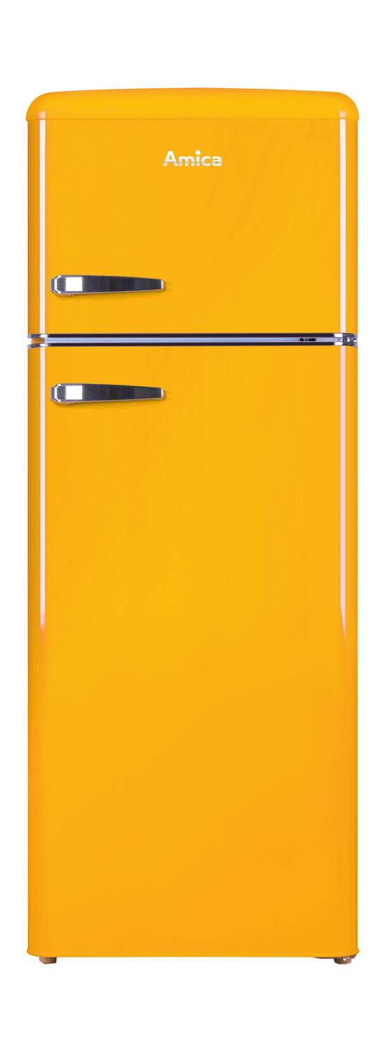 Kühl--Gefrierkombination im Retro Design, 144 cm Höhe, honey yellow