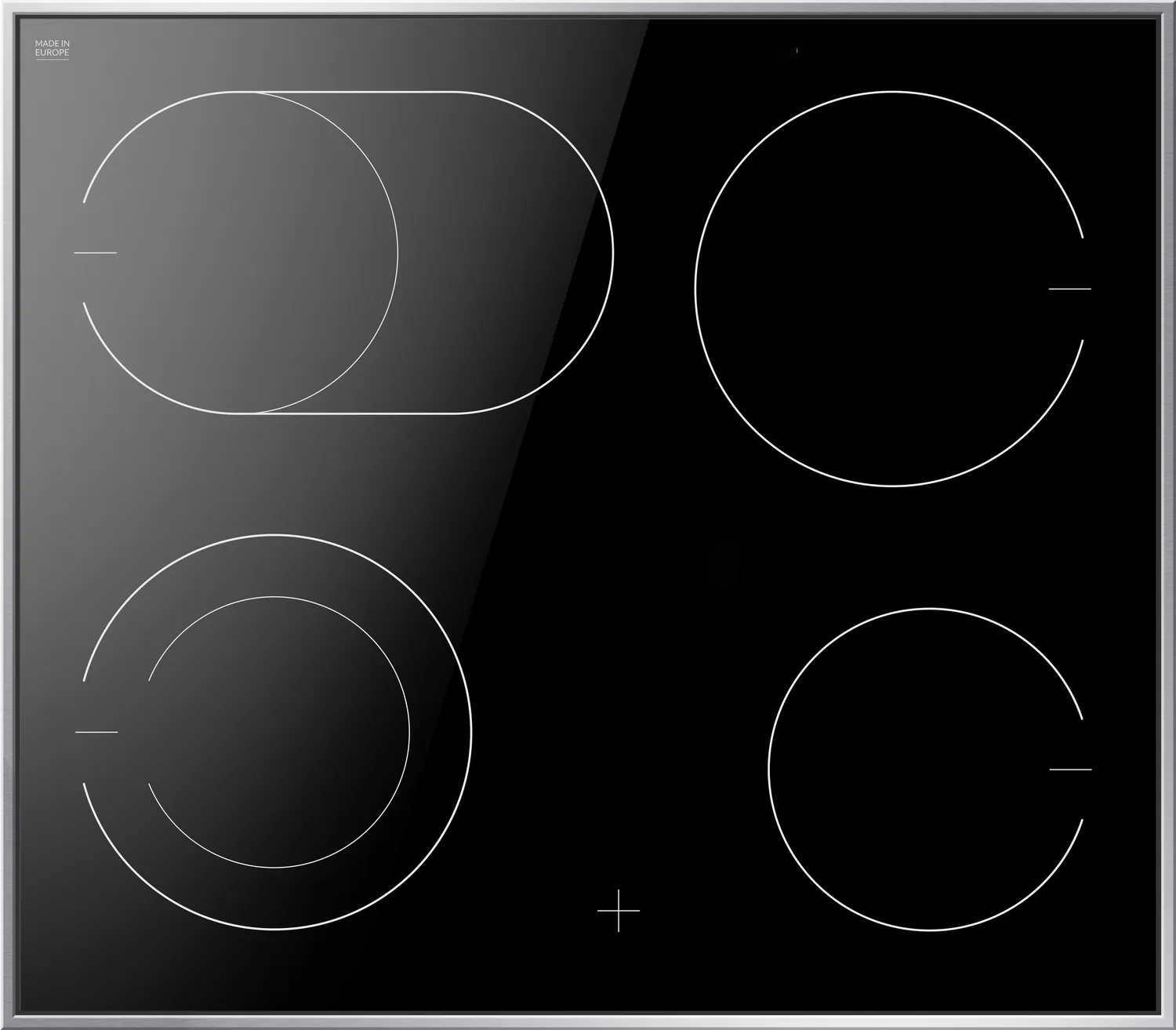 Herd-Set, Glaskeramik-Kochfeld-Edelstahlrahmen, Fusion Design, Schwarz-Glas, 77l