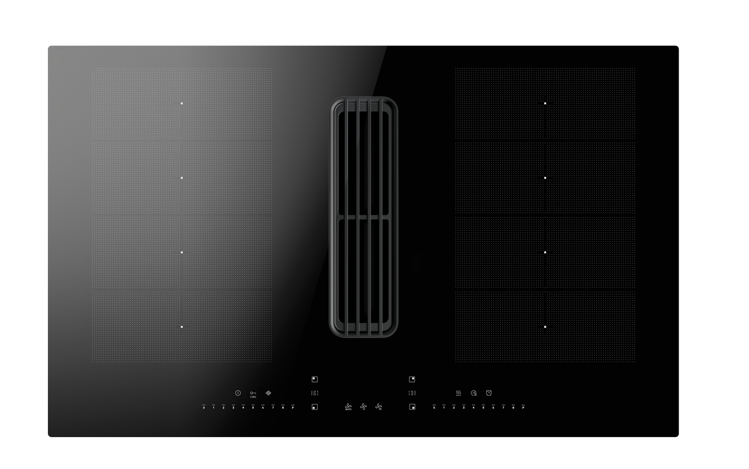 Autarker Muldenlüfter, 80 cm, rahmenlos, 4 Induktionszonen - FlexiZones, max Gebläseleistung 544 m³-h - Intensiv 659m³-h, EEK A, inkl. Kohlefilter, Adapter