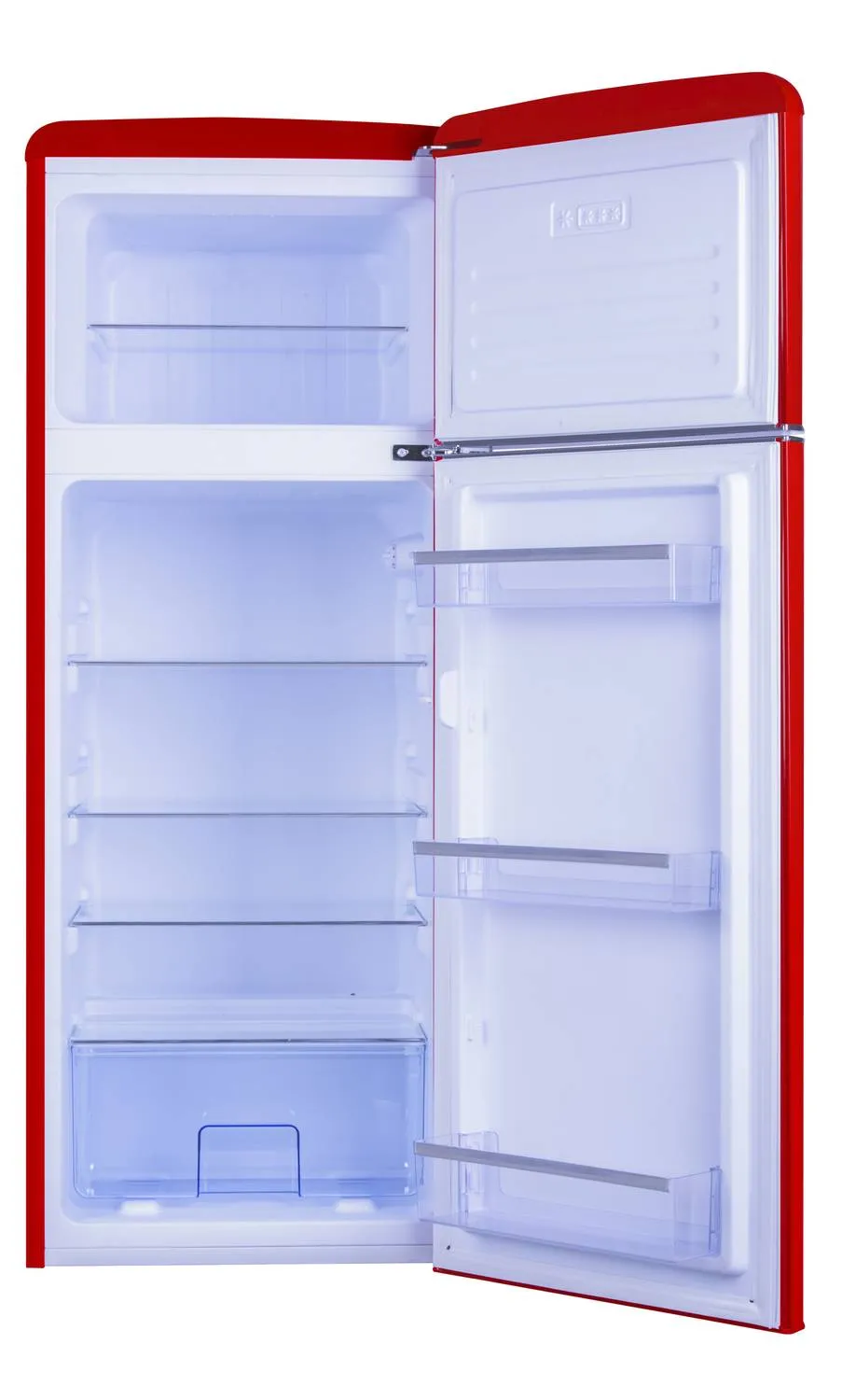 Kühl--Gefrierkombination im Retro Design, 144 cm Höhe, chili red
