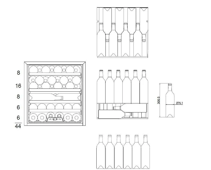 Einbau-Weintemperierschrank, X-Type Design, schwarz