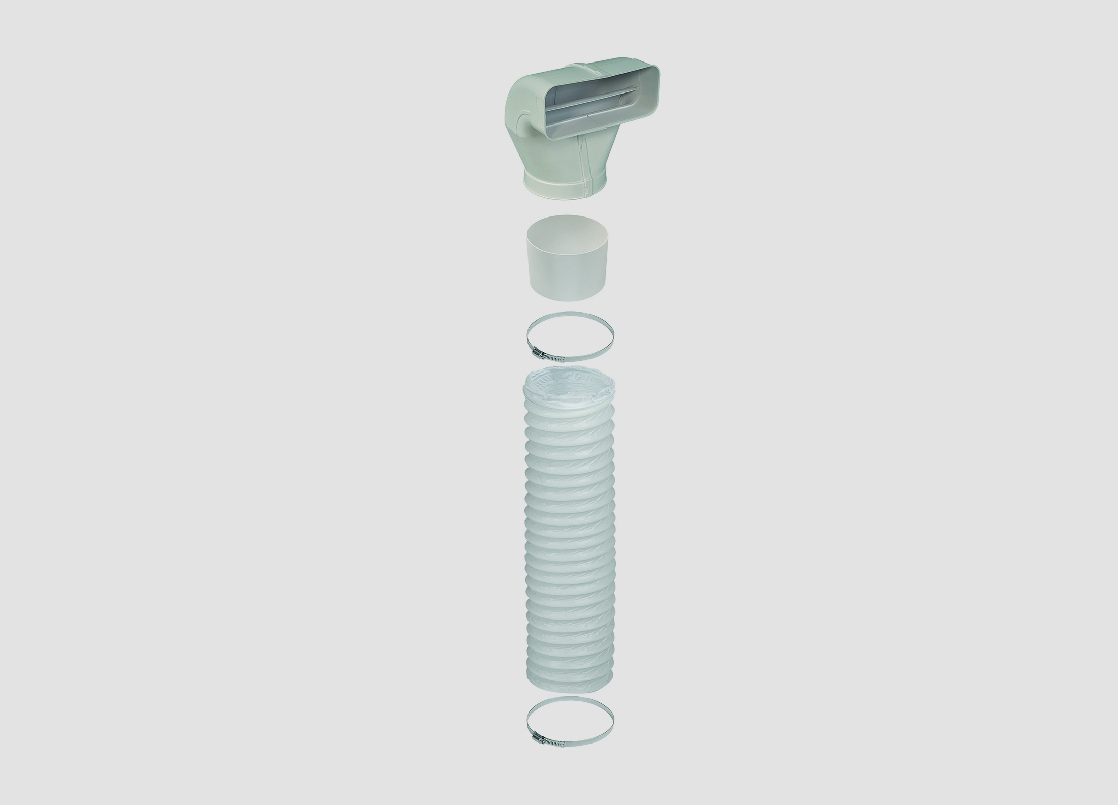 125er - Optimairo-M Umlenkstück verlängert, mit flexiblem Schlauch, 125 mm, 1 m 125er - Optimairo-M Umlenkstück verlängert, mit flexiblem Schlauch, 125 mm, 1 m