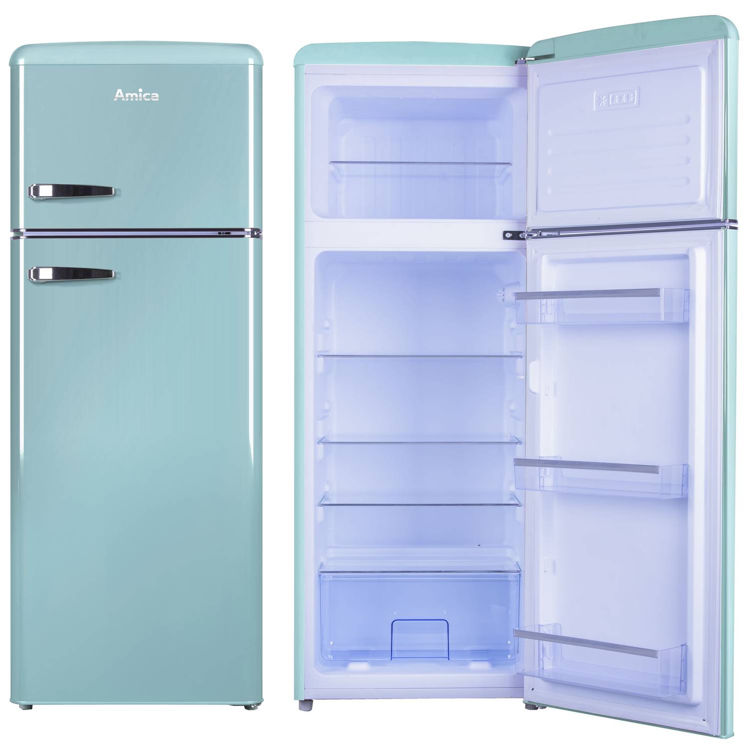 Kühl--Gefrierkombination im Retro Design, 144 cm Höhe, ice blue Kühl--Gefrierkombination im Retro Design, 144 cm Höhe, ice blue