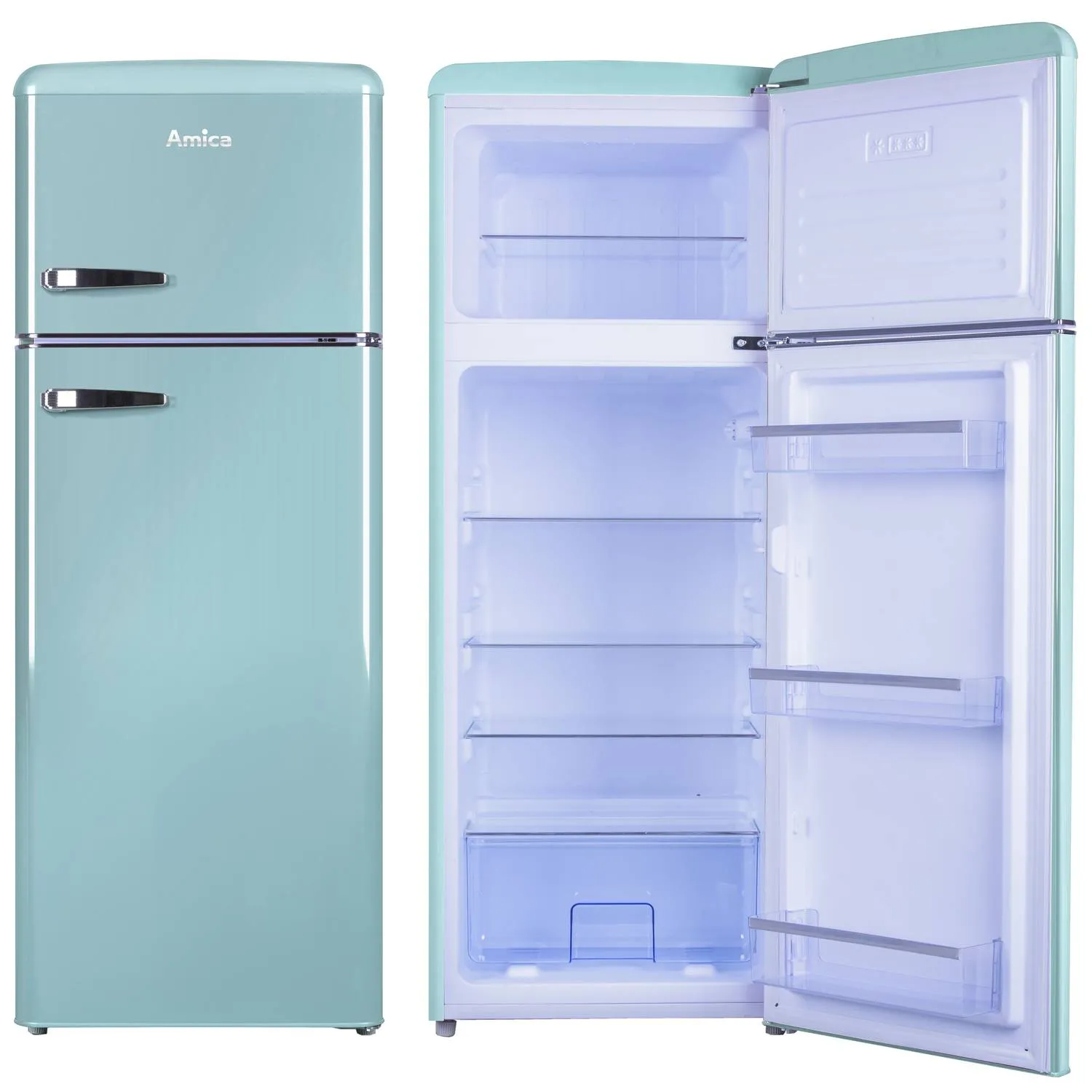 Kühl--Gefrierkombination im Retro Design, 144 cm Höhe, ice blue Kühl--Gefrierkombination im Retro Design, 144 cm Höhe, ice blue