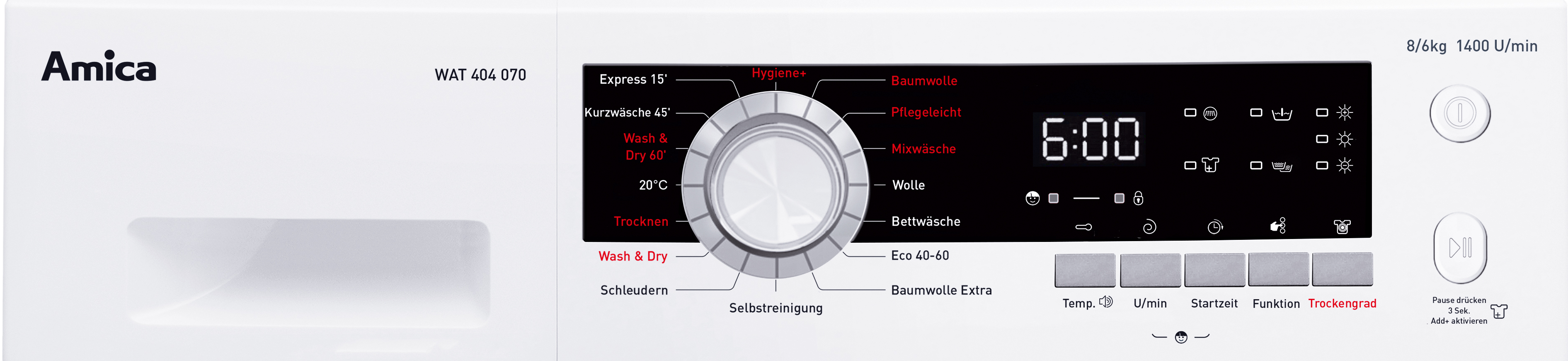 Waschtrockner WAT 404 070, weiß, 8 kg / 6 kg