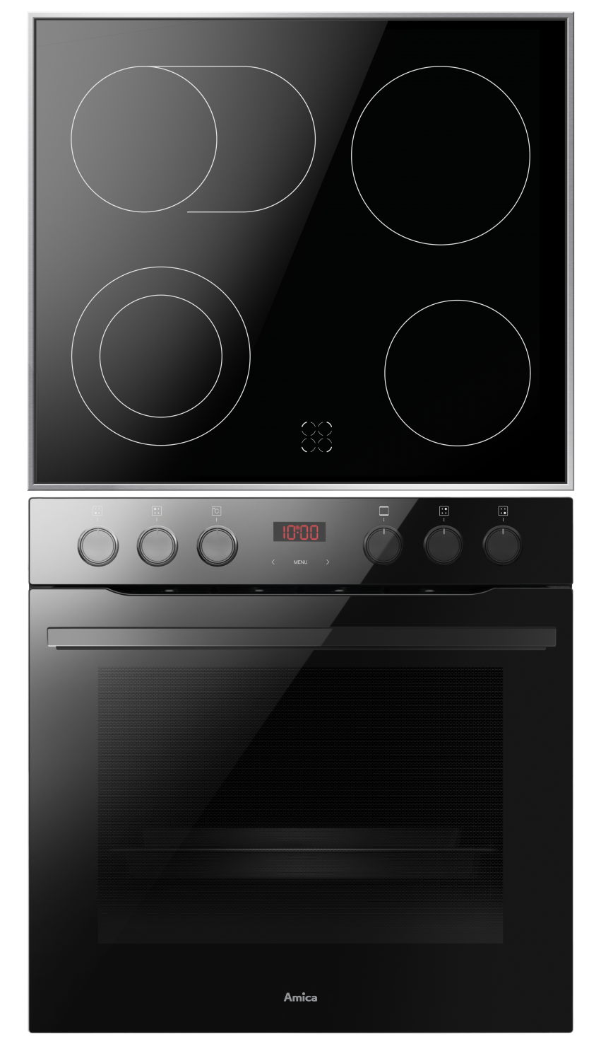 Herd-Set, Glaskeramik-Kochfeld-Edelstahlrahmen, X-type Design, Schwarz, 77l