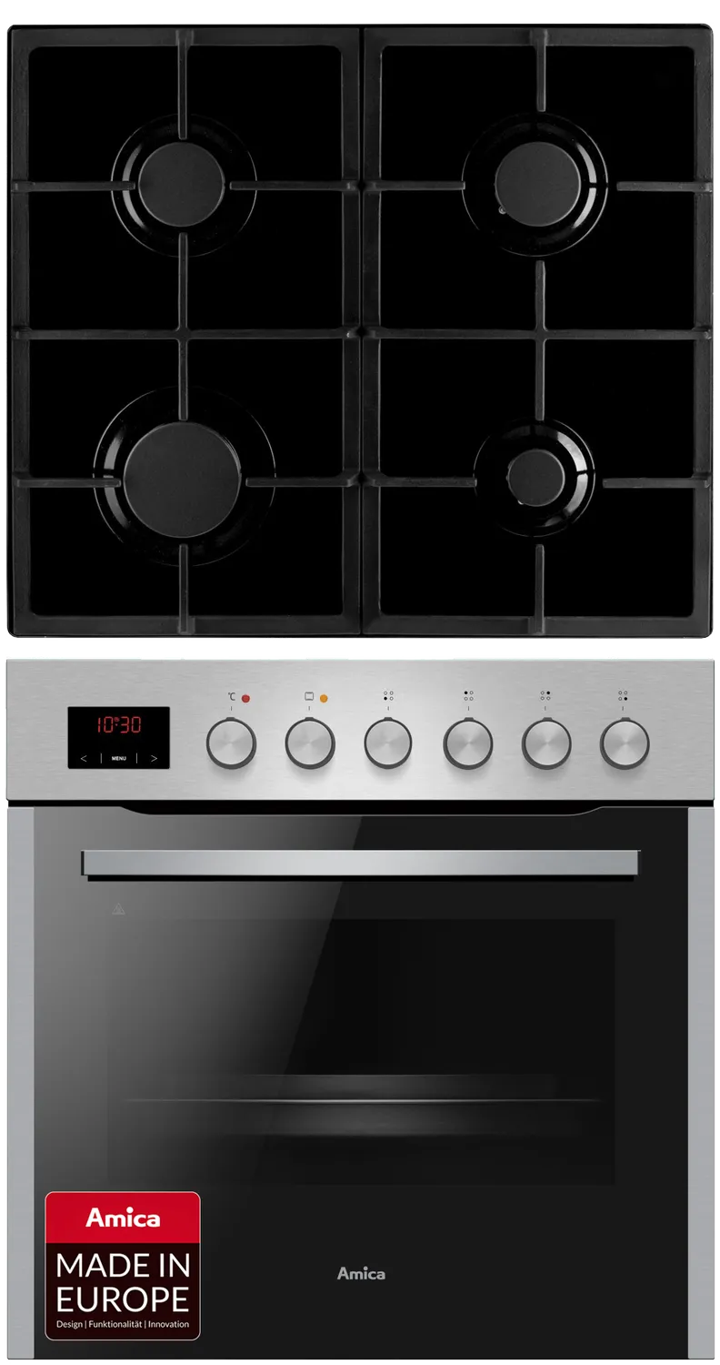 Herd-Set, Gaskochfeld-rahmenlos, Fine Design, Edelstahl, 65l