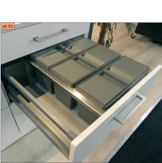 Abfallsammler / Organisationsbox Freestyle, ab 50er Auszug, 26 + 11 Liter, Höhe 275 mm 